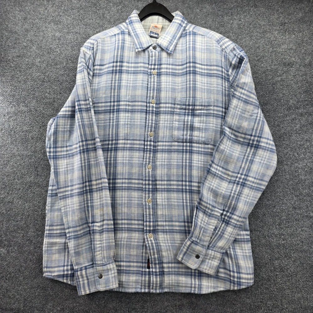 Faherty Reversible Plaid Button Down Shirt Mens L Blue Grey Long Sleeve Pocket